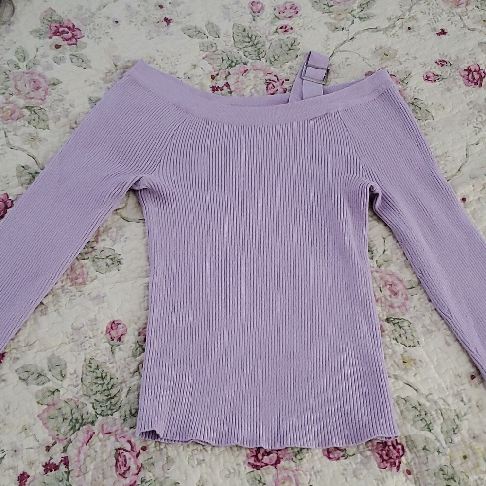 Fashion Nova Ribbed Knit long sleeve top Semi Off the Shoulder- S- NWOT